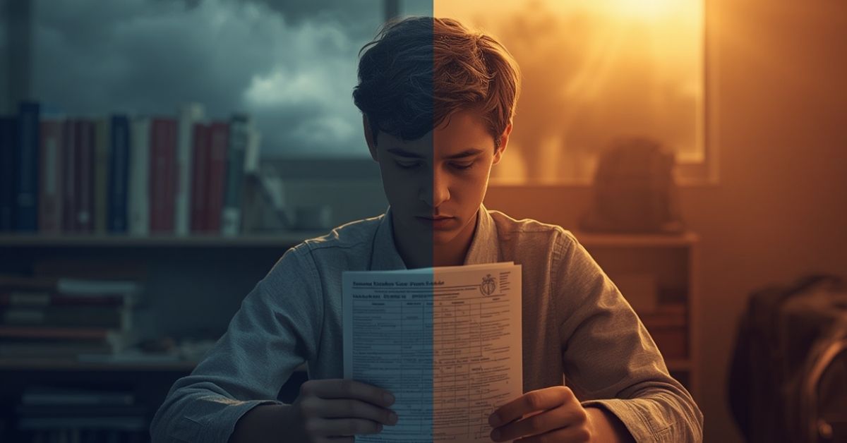 kind wat hartseer voel oor 'n swak rapport